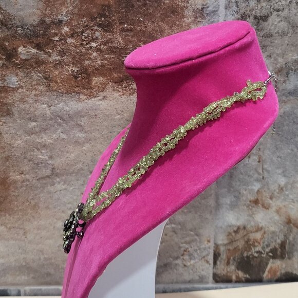 Multi Strand Green Beaded Necklace Detachable Floral Brooch Pendant - Picture 11 of 13